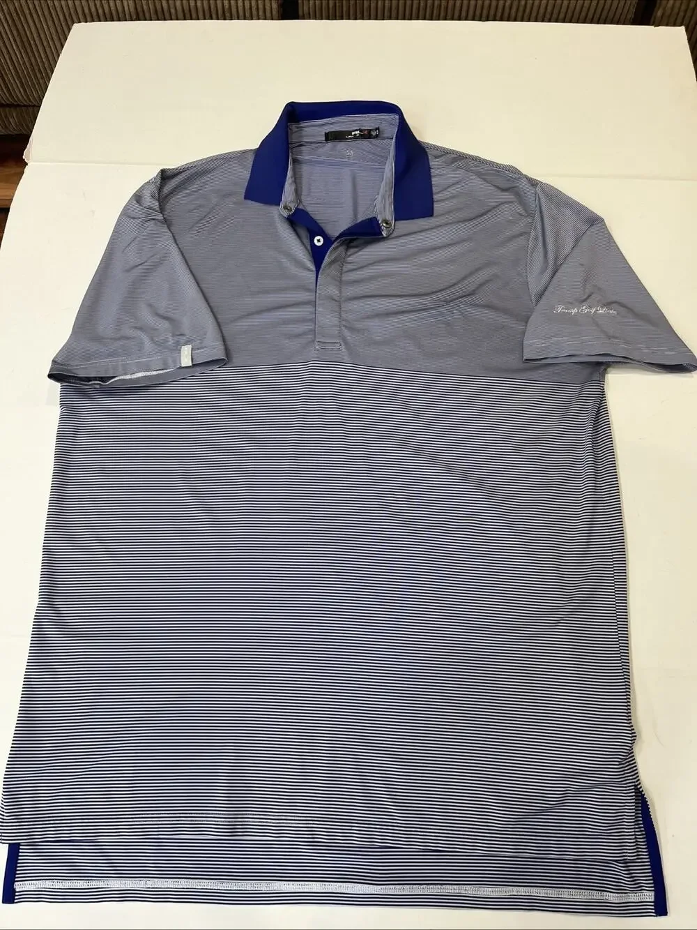 RXL Ralph Lauren Trump Golf Links Arm Logo Men’s Navy Striped Golf Polo XL Tall